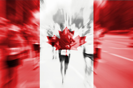 Marathon runner motion blur with blending  Canada flagの写真素材