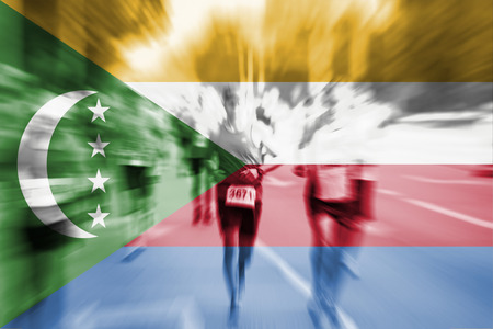 Marathon runner motion blur with blending  Comoros flagの写真素材
