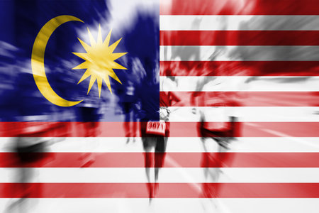 Marathon runner motion blur with blending  Malaysia flagの写真素材