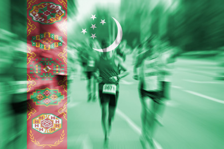 Marathon runner motion blur with blending  Turkmenistan flagの写真素材