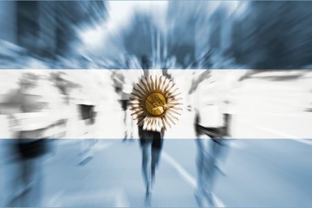Marathon runner motion blur with blending  Argentina flagの写真素材