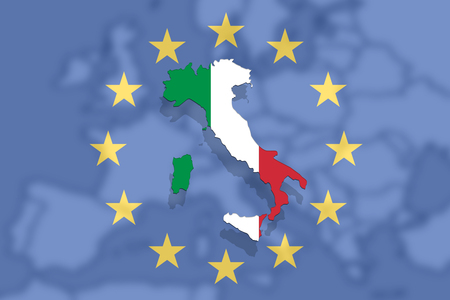 Italy map and flag on Euro Union and Europe Backgroundの写真素材