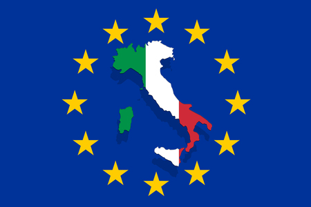 Italy map and flag on Euro Union Backgroundの写真素材