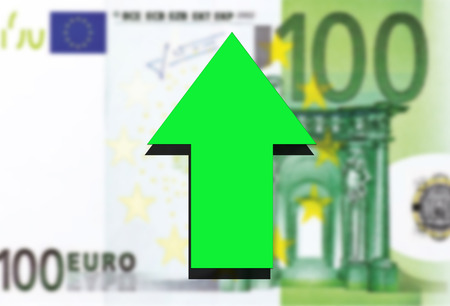 Euro money background and green arrow risingの写真素材