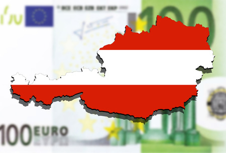 close up on Austria map on Euro money backgroundの写真素材