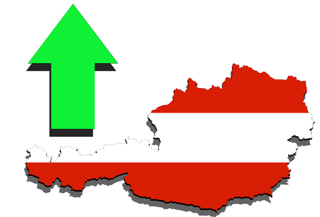 Austria map on white background and green arrow upの写真素材