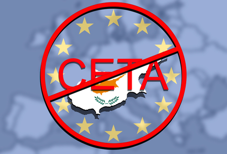 anty CETA - comprehensive economic and trade agreement on Euro Union backgound, Cyprus mapの写真素材