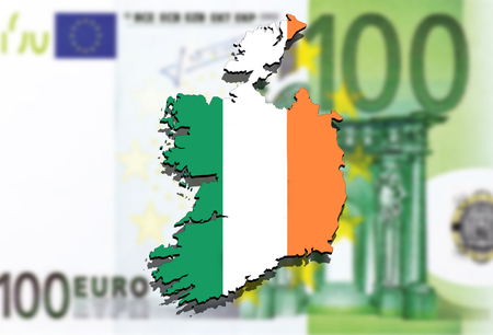 close up on Ireland map on Euro money backgroundの写真素材
