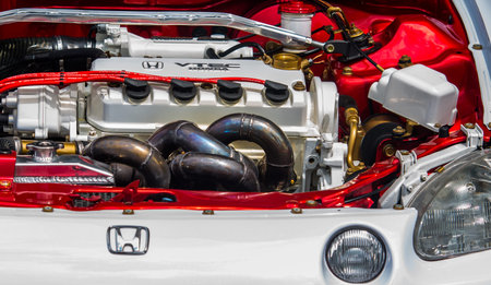 Wroclaw, Poland  - July 9 :close up on Honda VTEC engine on Raceism Event 2016 on July 9 ,Wroclaw,...