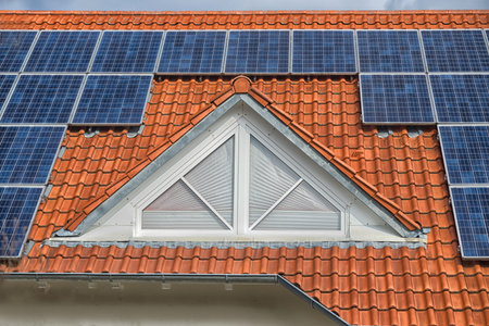 close up on Solar panel on a red roof