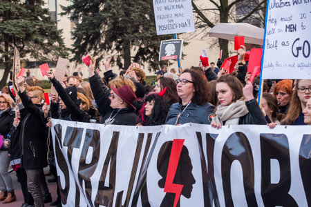 Wroclaw, Poland, 2017 08 03 - Womens protest "Strajk Kobiet" on Womans Day against Polish government PIS,  on 08,03,2017 in Wroclaw, Polandのeditorial素材