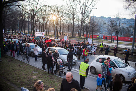 Wroclaw, Poland, 2017 08 03 - Womens protest "Strajk Kobiet" on Womans Day against Polish government PIS,  on 08,03,2017 in Wroclaw, Polandのeditorial素材