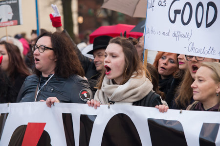 Wroclaw, Poland, 2017 08 03 - Womens protest "Strajk Kobiet" on Womans Day against Polish government PIS,  on 08,03,2017 in Wroclaw, Polandのeditorial素材