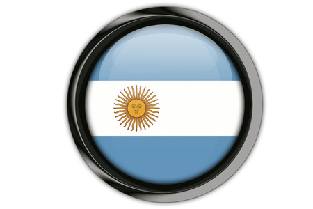 Argentina flag in the button pin Isolated on White Backgroundの写真素材