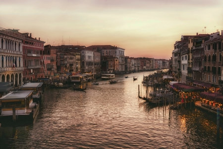 sunset on Venezia grand canal, soft focusのeditorial素材