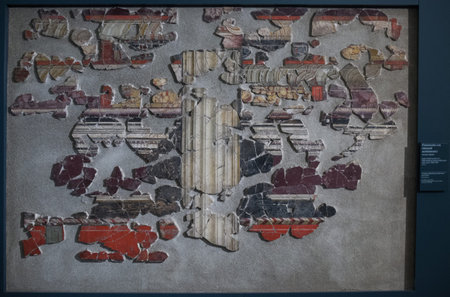 Brescia, Italy, 11 August 2017, Old Roman wall mosaic in Museum of the Roman ruins and Santa Giuliaのeditorial素材