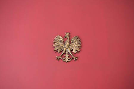 eagle, Polish emblem on the wall of the municipal officeの写真素材