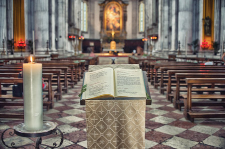 Holy Bible in the old churchのeditorial素材