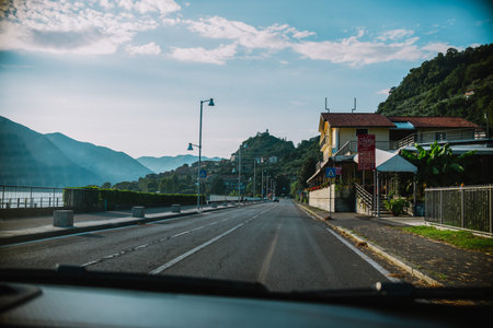 driving a car through Lobardy in Italy, Lake Iseo