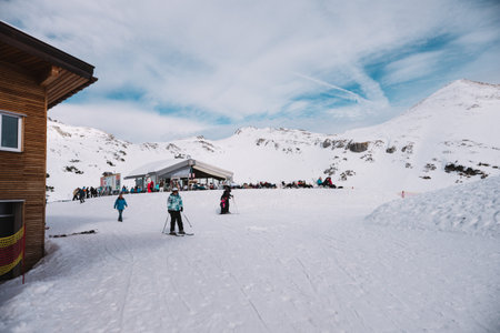 23.02.2017 Nebelhorn, Germany, people on ski resortのeditorial素材