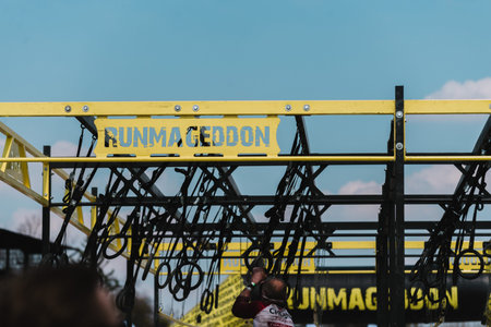 WROCLAW, POLAND - APRIL 8; 2018: Runmageddon - extreme competition in running with many obstacles,...