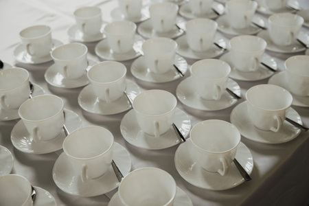 coffee cups in the restaurantの写真素材