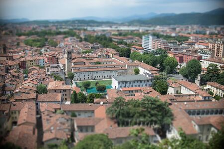 View from the castle Brescia Citadela on old town, tilt shift effectの写真素材