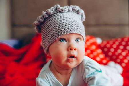 children's fashion - hand-made woolen hatの写真素材