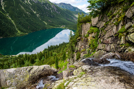 Panorama viem on Morskie Oko from the to the Czarny Staw, Tatra, Poland