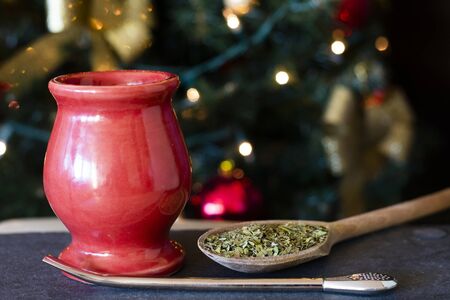 close up on yerba mate teaの写真素材