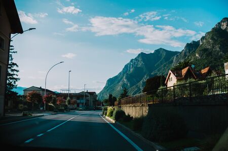 driving a car through Lobardy in Italy, Lake Iseoの写真素材