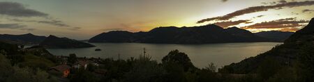 panorama view on Lago di Iseo, iseo lake in Italyの写真素材