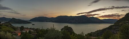 panorama view on Lago di Iseo, iseo lake in Italyの写真素材