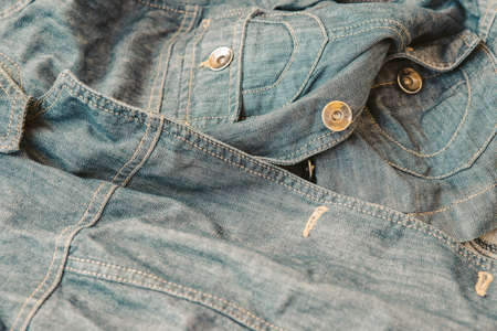 blue jeans fabric material, close up,の写真素材