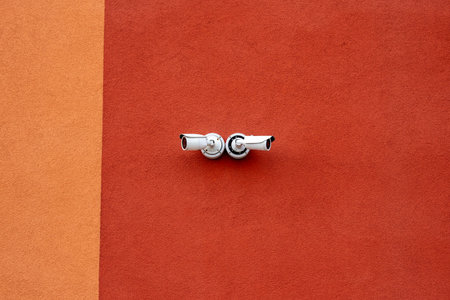 two surveillance cameras on the building wall
