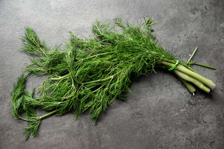 fennel on a black table, close upの写真素材