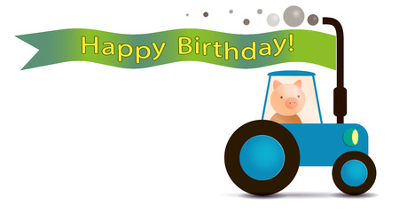 piggy farmer on the tracktor with flag for greeting inscriptions, captions, headings, headlines, etcのイラスト素材