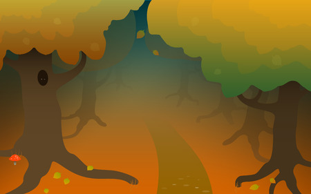 red autumn forest wood and fall leafsのイラスト素材