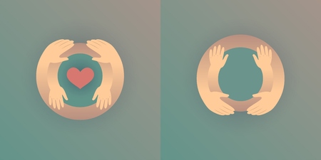 Mother or father with baby, silhouette of hugging hands, logoのイラスト素材