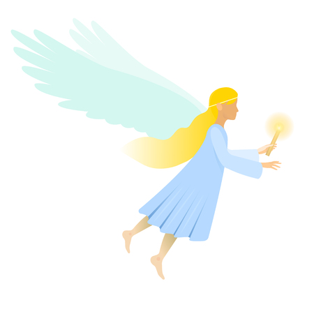 Angel flying with a burning candle. Female or girlのイラスト素材