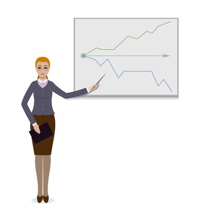 businesswoman standing with progress chart graph at presentationのイラスト素材