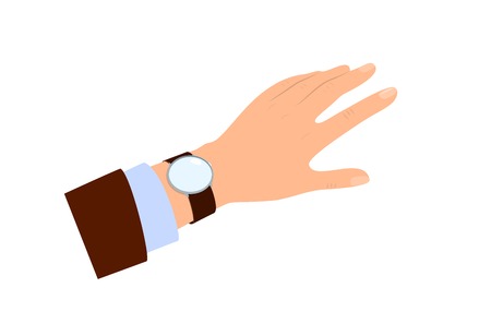 The hand of men, looking at watch, time for lunch or coffee break, time management illustrationのイラスト素材