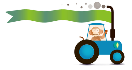 monkey farmer on the tracktor with flag for greeting inscriptions, captions, headings, headlines, etcのイラスト素材
