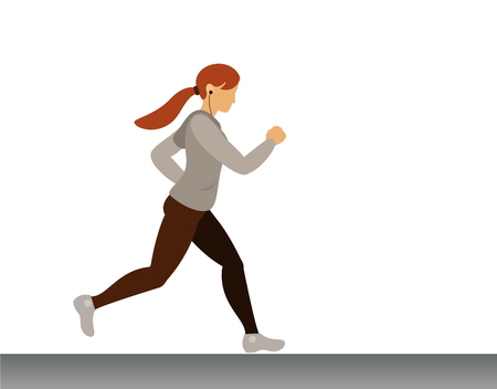 Cute sport girl running with music in her headphones. Morning joggingのイラスト素材