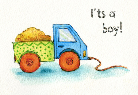 Truck toy car for boy watercolor isolatedの写真素材