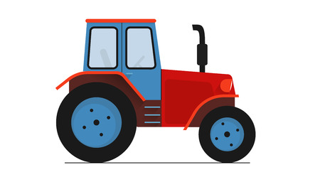a farm red blue Tractor isolated on white flat illustration work clipping pathの写真素材