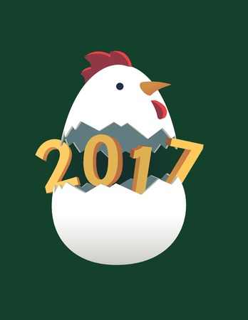 Rooster 2017 Chinese New Year flat 3d greeting card. New Year background. Rooster beautiful colorful and bright. Celebration with Rooster, place for your text. Christmas background. Happy New Year 2017 card.のイラスト素材