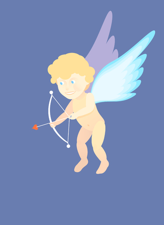 Illustration of a Valentine's Day cupid ready to shoot his arrow in the heartの写真素材
