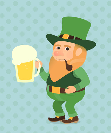 St. Patrick Day Vector illustration green leprechaun with a pint of beerのイラスト素材
