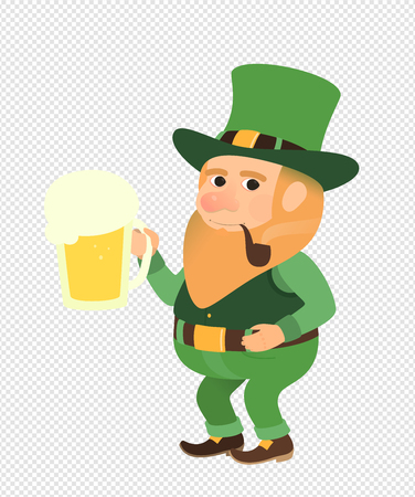 St. Patrick Day  illustration green leprechaun with a pint of beer - isolated work clipping pathの写真素材